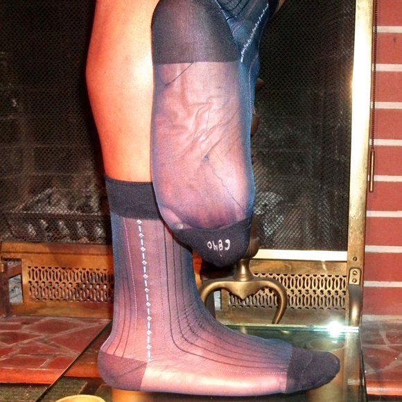 2PR Men's Sheer Navy Thick N Thin with Pattern, Cap Toe Cap Heel Socks -- 10 -13 - Picture 5 of 12